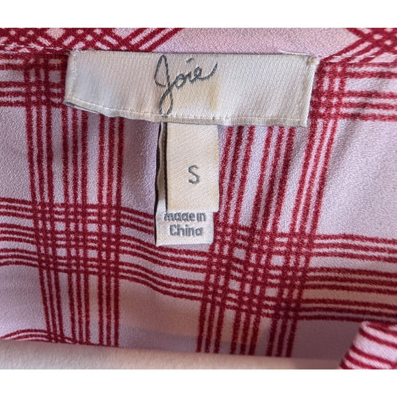Joie Nepal Red Plaid Windowpane Sheer Blouse French Girl Cottage Chic Size Small - Picture 6 of 8